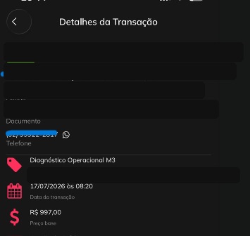 Pagamento de um Diagnóstico Operacional M3 no valor de R$997