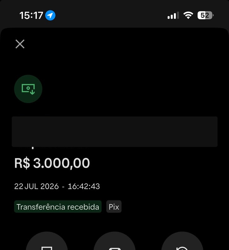 Pagamento via Pix de R$3.000 referente à implementação do primeiro caso