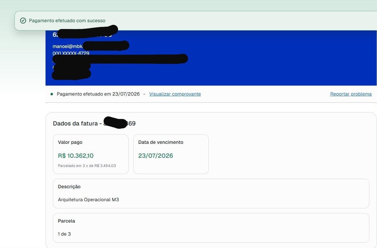 Pagamento no cartão de R$10.362,10 referente à implementação do primeiro caso