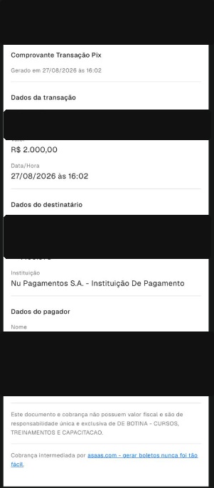 Pagamento da recorrência mensal de R$2.000 do primeiro caso
